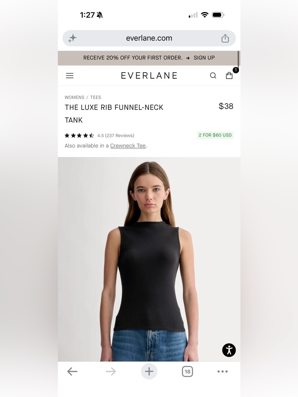Everlane xxs high neck ribbed tank